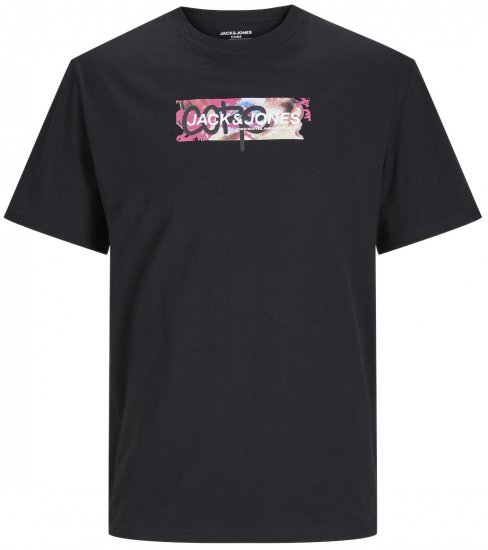 Jack & Jones JCOSUMMER PRINT T-Shirt Black - Tricouri - Tricouri Bărbați Mărimi Mari