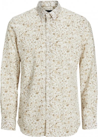 Jack & Jones BARNES Printed Dobby Long Sleeve Shirt Cloud Dancer - Cămăși - Cămăși Bărbați Mărimi Mari