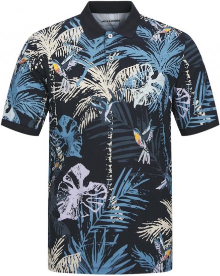 Jack & Jones Hawaii AOP Short Sleeve Polo Blue - Tricouri polo - Tricouri Polo Bărbați Mărimi Mari