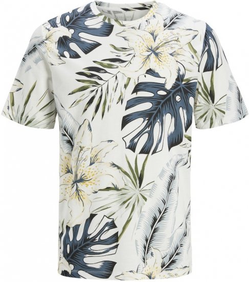 Jack & Jones Hawaii AOP Crew Neck T-Shirt White - Tricouri - Tricouri Bărbați Mărimi Mari