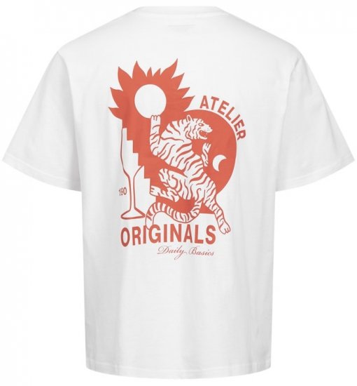  Jack & Jones Bellagio Collage Crew Neck T-Shirt Bright White - Tricouri - Tricouri Bărbați Mărimi Mari