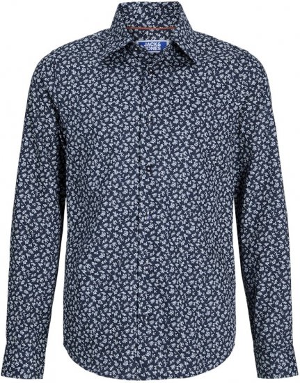 Jack & Jones BARNES Printed Dobby Long Sleeve Shirt Blue - Cămăși - Cămăși Bărbați Mărimi Mari