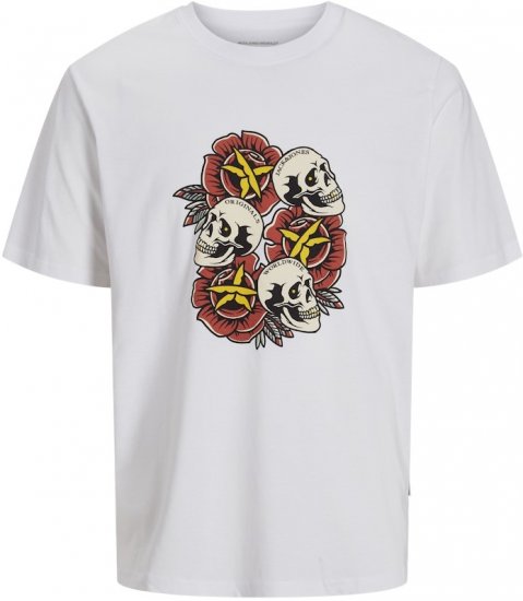 Jack & Jones Anatomy Skull Crew Neck T-Shirt Bright White - Tricouri - Tricouri Bărbați Mărimi Mari