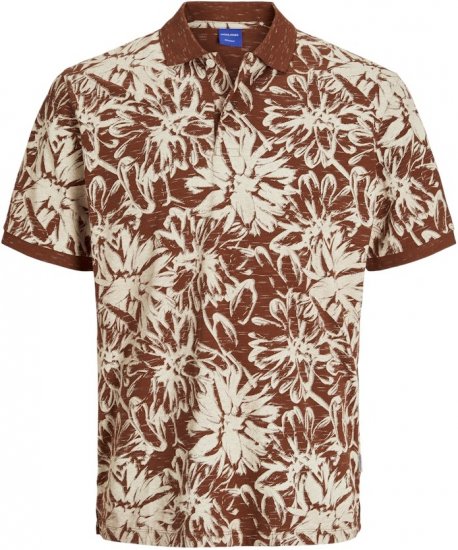 Jack & Jones Split AOP Print Polo Brown - Tricouri polo - Tricouri Polo Bărbați Mărimi Mari