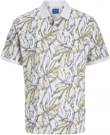 Jack & Jones Split AOP Print Polo White - Tricouri polo - Tricouri Polo Bărbați Mărimi Mari