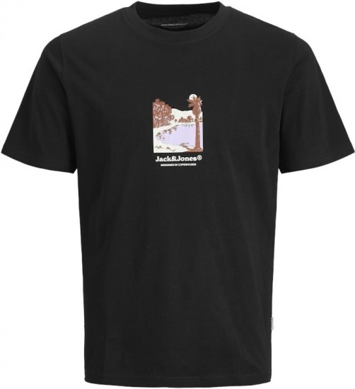 Jack & Jones Split Front Graphic Crew Neck T-Shirt Black - Tricouri - Tricouri Bărbați Mărimi Mari