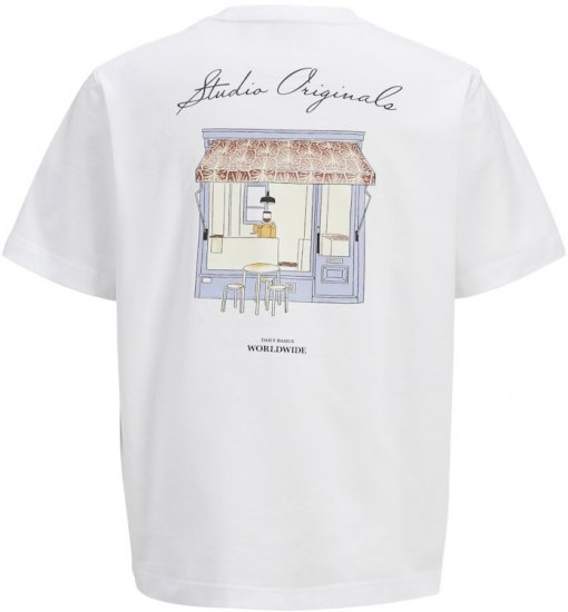 Jack & Jones Lington Back And Front Print Crew Neck T-Shirt Bright White - Tricouri - Tricouri Bărbați Mărimi Mari
