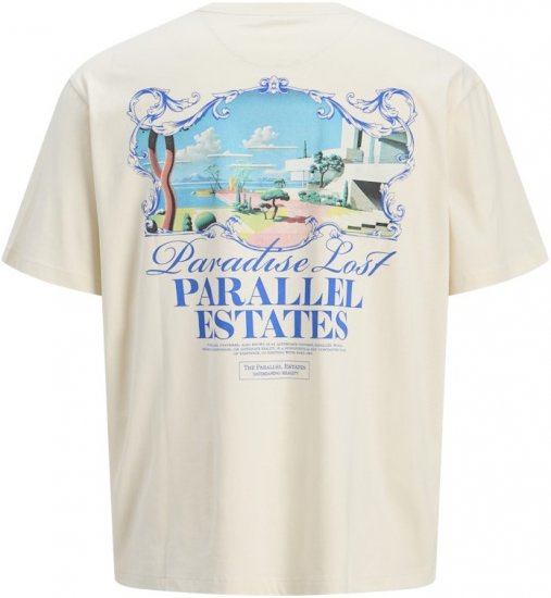 Jack & Jones Parallel Crew Neck T-Shirt Antique White - Tricouri - Tricouri Bărbați Mărimi Mari