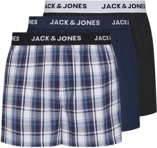 Jack & Jones Saigon Blue/Red Check Woven Boxers 3-Pack Navy Blazer - Lenjerie intimă & costum baie - Lenjerie Intimă Bărbați Mărimi Mari