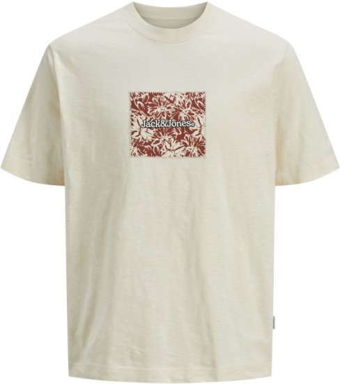 Jack & Jones Split Branding AOP Crew Neck T-Shirt Antique White - Tricouri - Tricouri Bărbați Mărimi Mari