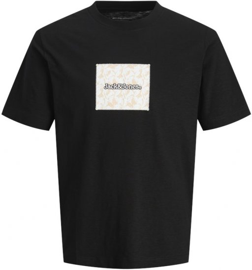 Jack & Jones Split Branding AOP Crew Neck T-Shirt Black - Tricouri - Tricouri Bărbați Mărimi Mari