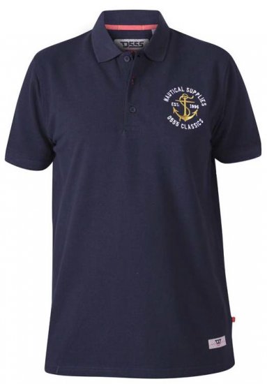 D555 Jefferson Short Sleeve Pique Polo Navy - Tricouri polo - Tricouri Polo Bărbați Mărimi Mari