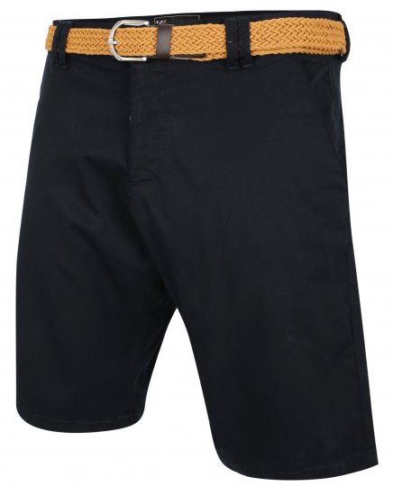 Kam Jeans 3401 Belted Oxford Stretch Chino Shorts Navy - Pantaloni scurți - Pantaloni Scurți Mărimi mari Bărbați 