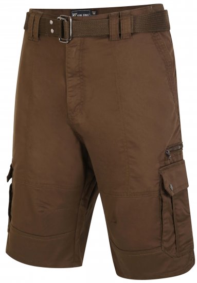 Kam Jeans 343 Cargo Stretch Shorts with Belt Khaki - Pantaloni scurți - Pantaloni Scurți Mărimi mari Bărbați 