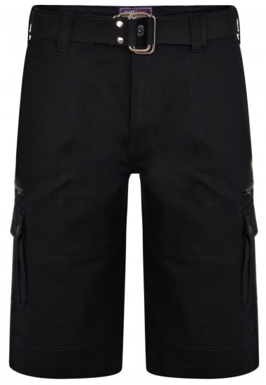 Kam Jeans 343 Cargo Stretch Shorts with Belt Black - Pantaloni scurți - Pantaloni Scurți Mărimi mari Bărbați 