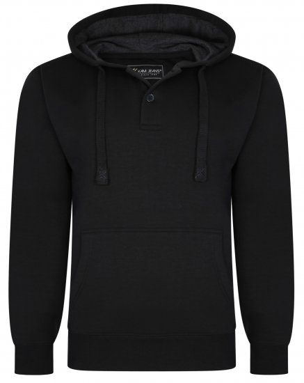 Kam Jeans 508B 1/4 Button Hoodie Black - Pulovere & hanorace - Pulovere & Hanorace Bărbați Mărimi Mari