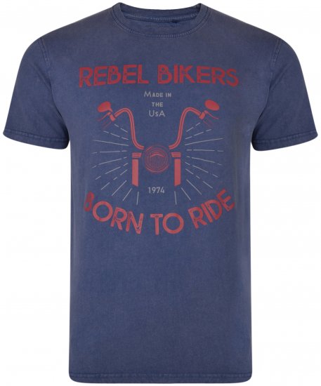Kam Jeans 5319 Rebel Bikers T-shirt Indigo Blue - Tricouri - Tricouri Bărbați Mărimi Mari