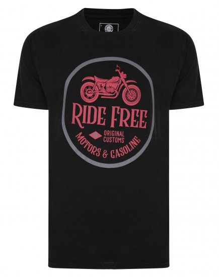 Kam Jeans Ride Free Crew Neck T-Shirt Black - Tricouri - Tricouri Bărbați Mărimi Mari