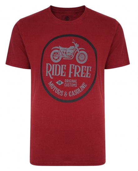 Kam Jeans Ride Free Crew Neck T-Shirt Wine - Tricouri - Tricouri Bărbați Mărimi Mari