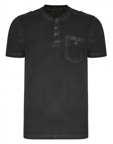 Kam Jeans Grandad Collar Fashion Tee Black - Tricouri - Tricouri Bărbați Mărimi Mari