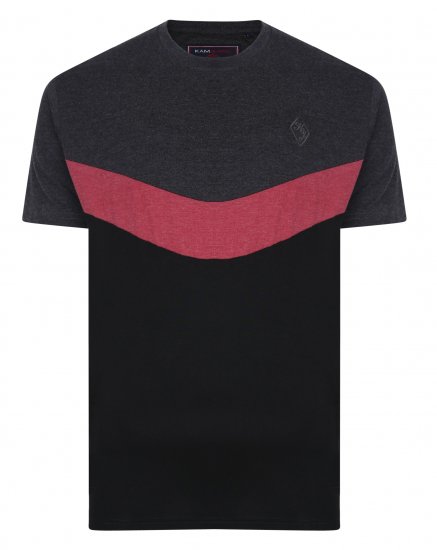 Kam Jeans Contrast Colours Crew Neck Tee Charcoal - Tricouri - Tricouri Bărbați Mărimi Mari