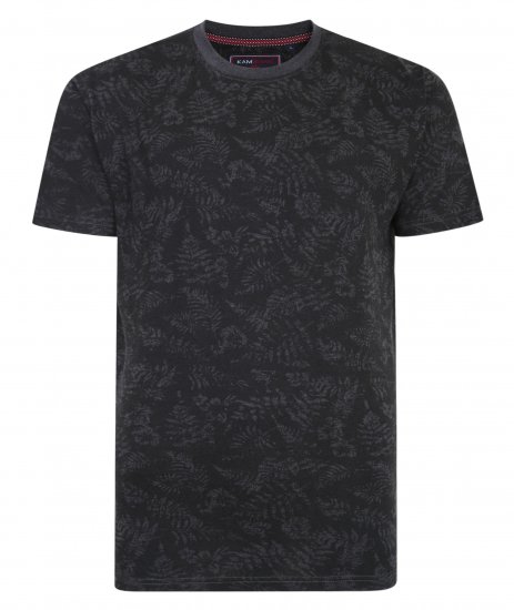 Kam Jeans 5345 Leaf Tee Charcoal - Tricouri - Tricouri Bărbați Mărimi Mari
