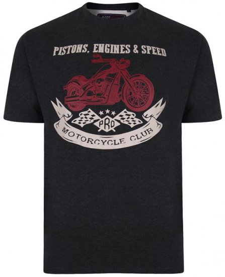Kam Jeans 5351 Piston Motors Club T-shirt Charcoal - Tricouri - Tricouri Bărbați Mărimi Mari