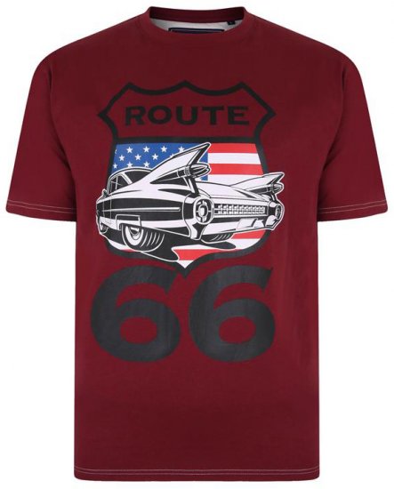 Kam Jeans Route 66 Print T-shirt Burgundy - Tricouri - Tricouri Bărbați Mărimi Mari
