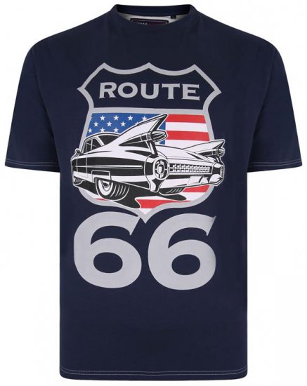 Kam Jeans 5353 Route 66 Print T-shirt Indigo - Tricouri - Tricouri Bărbați Mărimi Mari