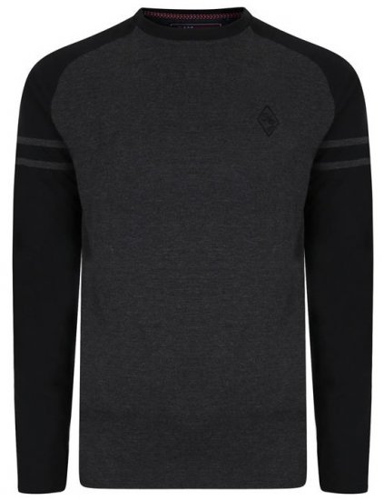 Kam Jeans 5359 LS Raglan Baseball Top Charcoal - Tricouri - Tricouri Bărbați Mărimi Mari