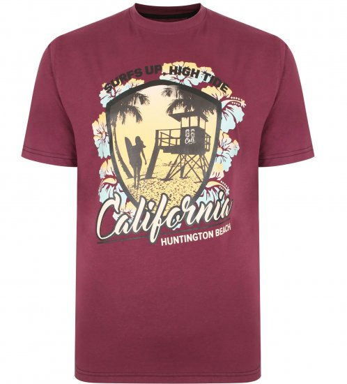 Kam Jeans 5368 California Print T-shirt Plum - Tricouri - Tricouri Bărbați Mărimi Mari