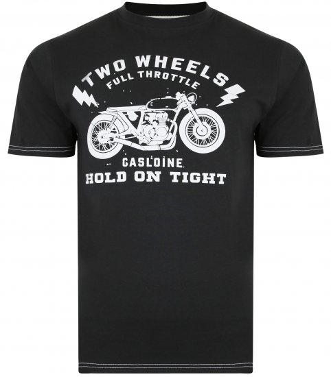 Kam Jeans 5371 Motorbike Print T-shirt Black - Tricouri - Tricouri Bărbați Mărimi Mari
