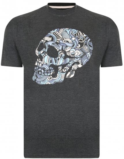 Kam Jeans 5376 Music Skull Print Tee Charcoal - Tricouri - Tricouri Bărbați Mărimi Mari
