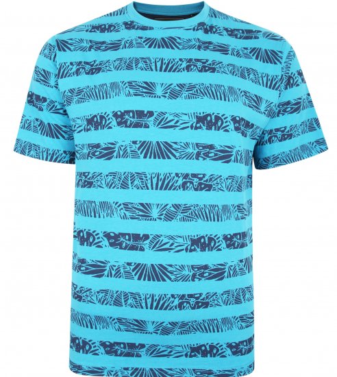 Kam Jeans 5380 Stripe Floral T-shirt Turk Blue - Tricouri - Tricouri Bărbați Mărimi Mari