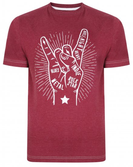 Kam Jeans 5390 Rock Star Print T-Shirt Burgundy - Tricouri - Tricouri Bărbați Mărimi Mari