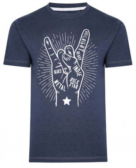 Kam Jeans 5390 Rock Star Print T-Shirt Indigo - Tricouri - Tricouri Bărbați Mărimi Mari