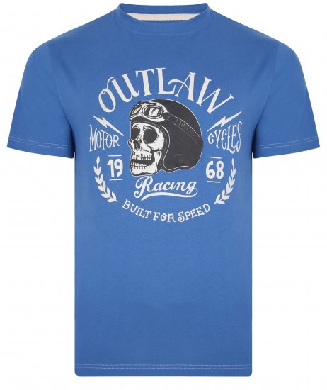 Kam Jeans 5391 Outlaws Skull Print T-Shirt Blue - Tricouri - Tricouri Bărbați Mărimi Mari