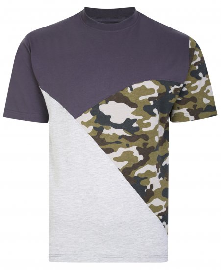 Kam Jeans 5394 Cut & Saw Camo Panel T-Shirt Charcoal - Tricouri - Tricouri Bărbați Mărimi Mari