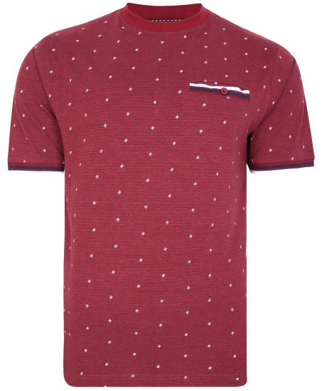 Kam Jeans 5396 Drop Needle Jersey Tee With Dobby Print Burgundy - Tricouri - Tricouri Bărbați Mărimi Mari