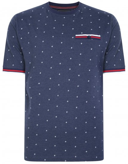 Kam Jeans 5396 Drop Needle Jersey Tee With Dobby Print Navy - Tricouri - Tricouri Bărbați Mărimi Mari