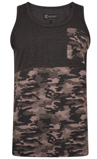 Kam Jeans 5399 Camo Panelled Sleeveless T-Shirt Charcoal - Tricouri - Tricouri Bărbați Mărimi Mari