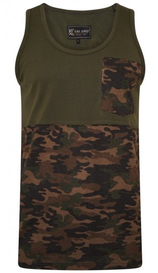 Kam Jeans 5399 Camo Panelled Sleeveless T-Shirt Khaki - Tricouri - Tricouri Bărbați Mărimi Mari