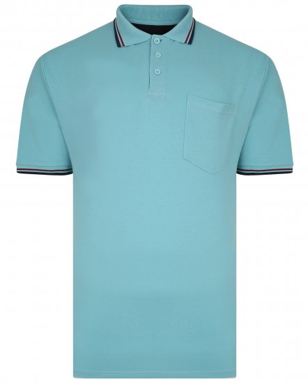Kam Jeans 5400B Tipped Polo with Pocket Aqua - Tricouri polo - Tricouri Polo Bărbați Mărimi Mari
