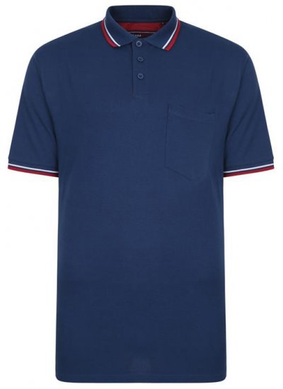 Kam Jeans 5400B Tipped Polo with Pocket Insignia Blue - Tricouri polo - Tricouri Polo Bărbați Mărimi Mari
