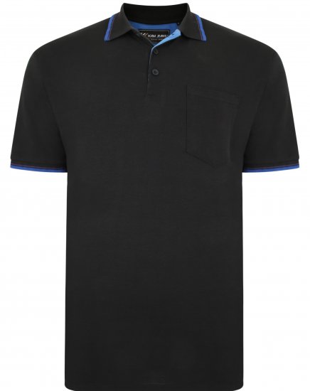 Kam Jeans 5400C Tipped Polo with Pocket Black - Tricouri polo - Tricouri Polo Bărbați Mărimi Mari