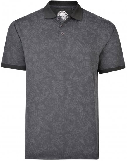 Kam Jeans 5418 Leaf print Polo Charcoal - Tricouri polo - Tricouri Polo Bărbați Mărimi Mari