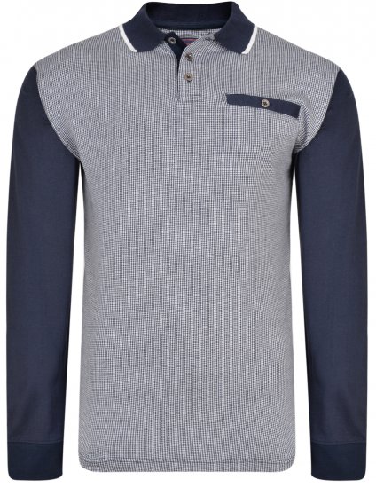 Kam Jeans 5425 Long Sleeve Polo Navy - Tricouri polo - Tricouri Polo Bărbați Mărimi Mari