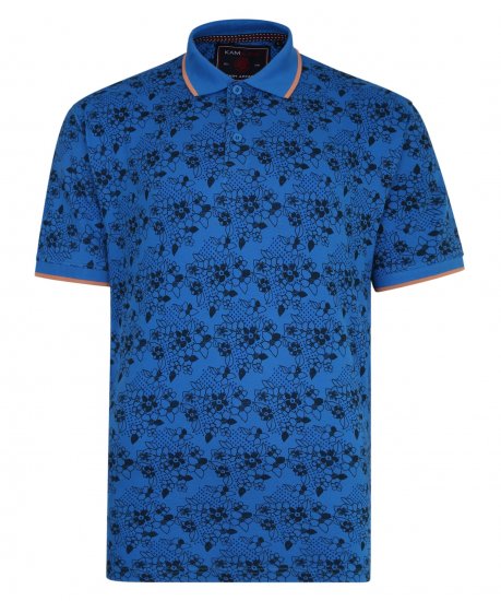 Kam Jeans Floral Print Polo Blue - Tricouri polo - Tricouri Polo Bărbați Mărimi Mari