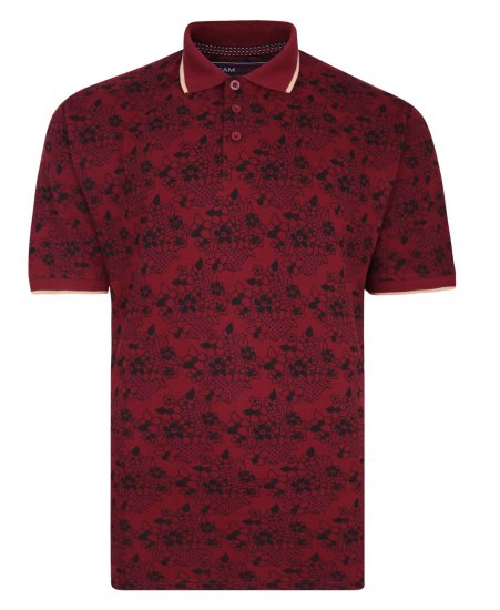 Kam Jeans Floral Print Polo Wine - Tricouri polo - Tricouri Polo Bărbați Mărimi Mari