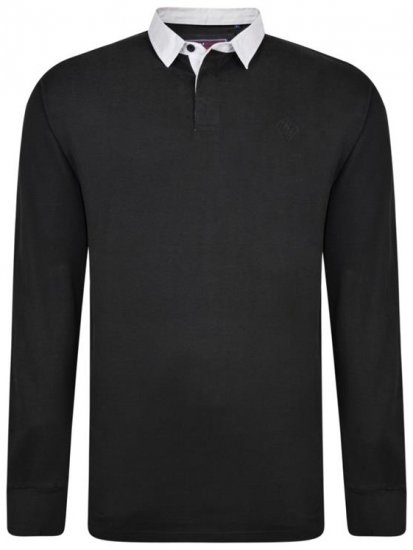 Kam Jeans 5443 LS Rugby Polo Black - Tricouri polo - Tricouri Polo Bărbați Mărimi Mari